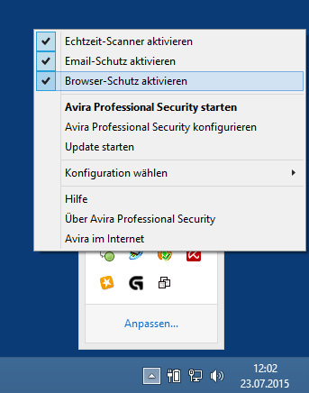 Avira Tray Icon Context Menue (German)